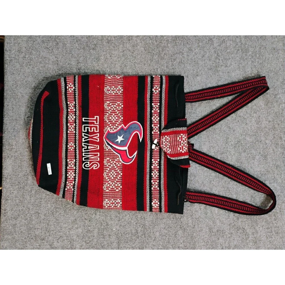Houston Texans Woven Backpack Red Black NFL Drawstring Boho Style Bag